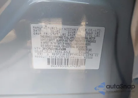 2021 Nissan Kicks Sv Xtronic Cvt z USA, uszkodzony, nr VIN 3N1CP5CV1ML474399